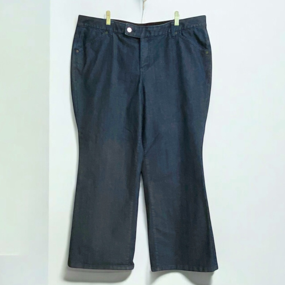 Lane Bryant Dark Blue Sz 20 Flare Jeans Tighter Tummy Technology Button Pockets